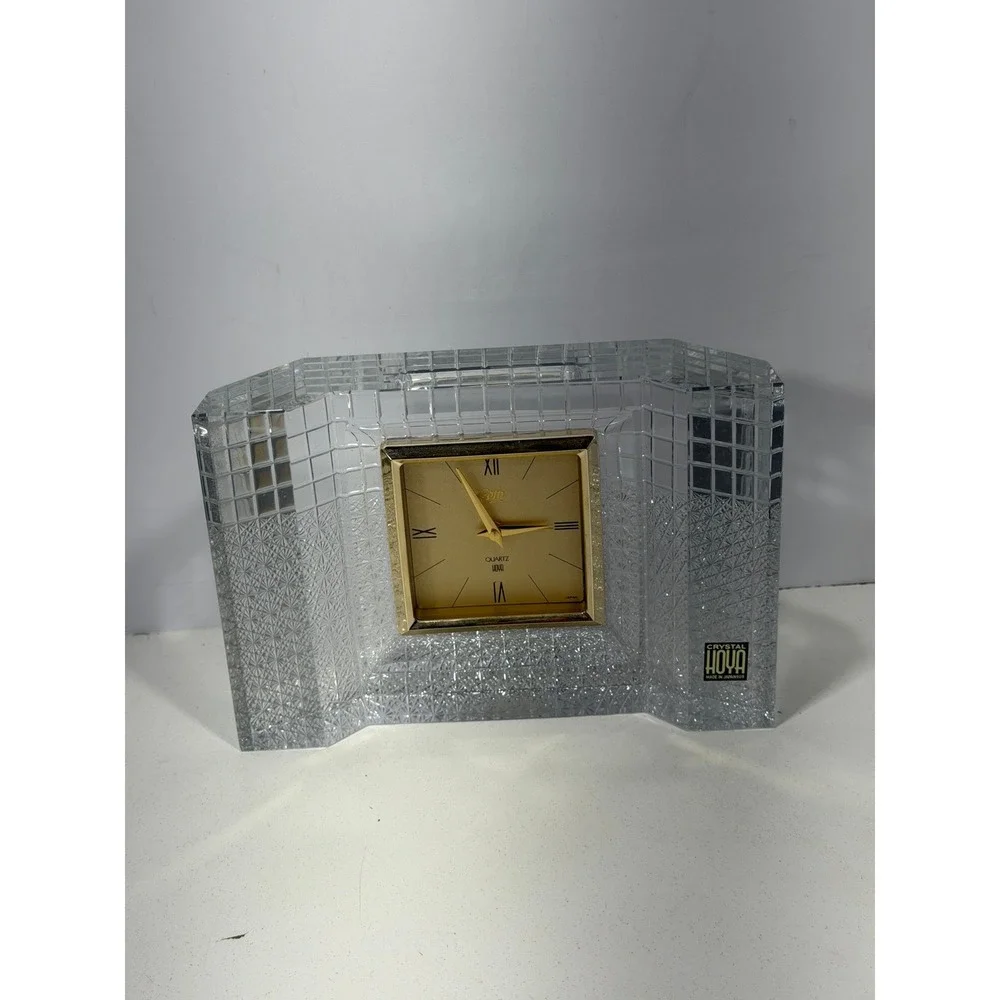 Hoya Crystal Lofty Quartz Clock Gold Face Japan 80th Anniver. Otomonai for PARTS
